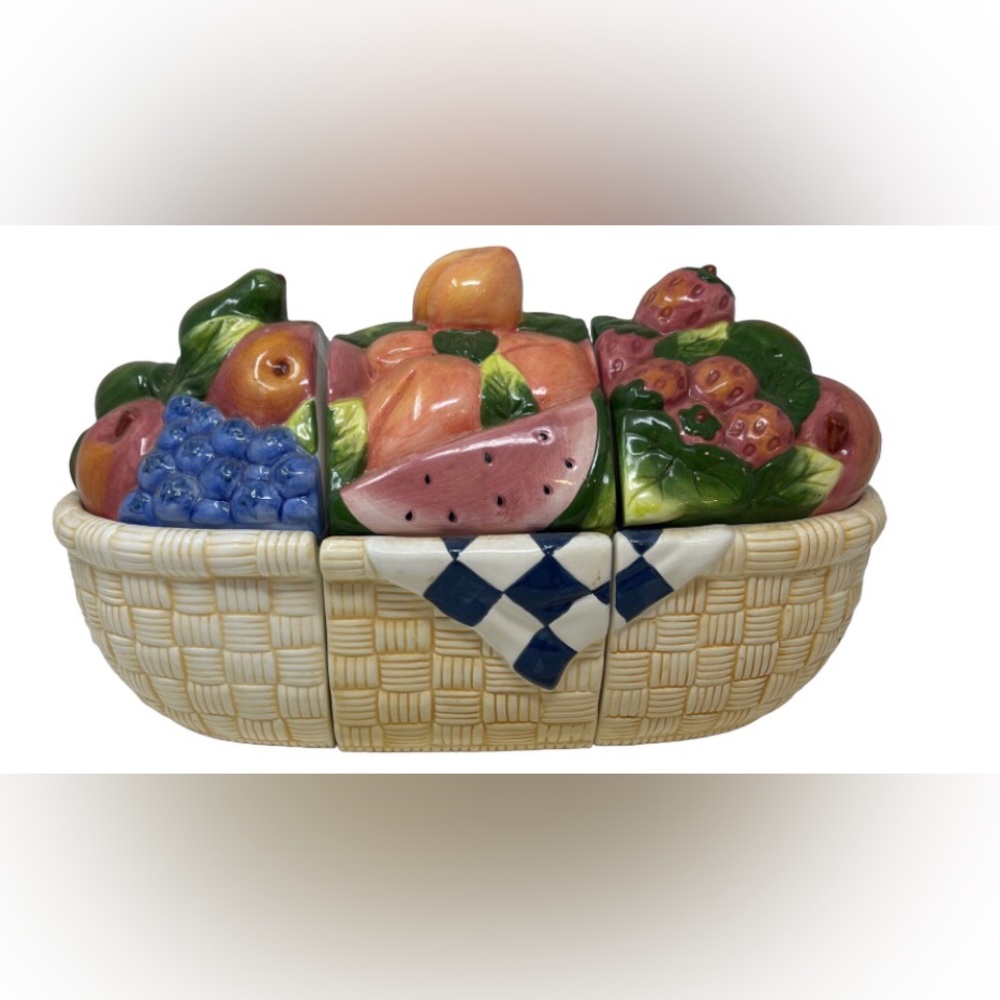SUSAN WINGET Certified 3-Piece Sectional Ceramic Fruit Basket Cookie Holder 14”L